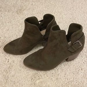 Olive suede heel booties